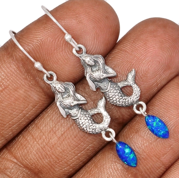 Hand Crafted Jewelry - Mermaid Fire Opal 925 Sterling Silver Earrings Jewelry Handmade
